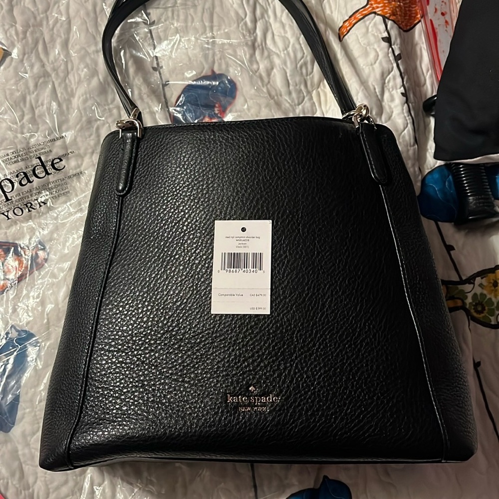 NWT Kate Spade medium triple compartment shoulder bag in black - Picture 2 of 13